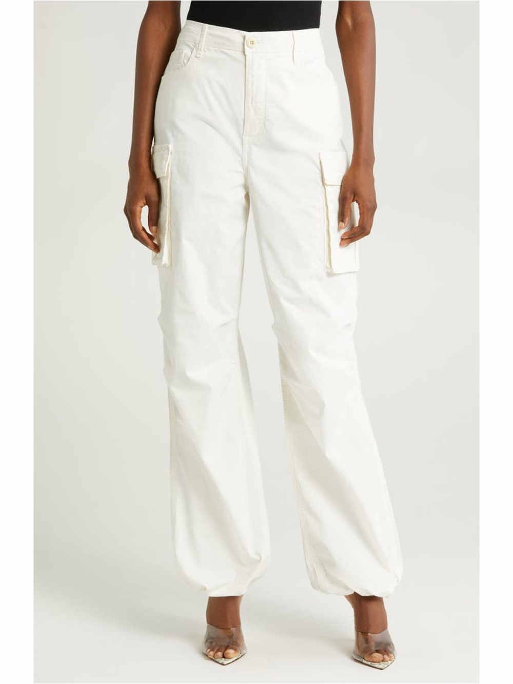 Good American Women’s Cotton Baggy Cargo Pants Lightweight in Beige M